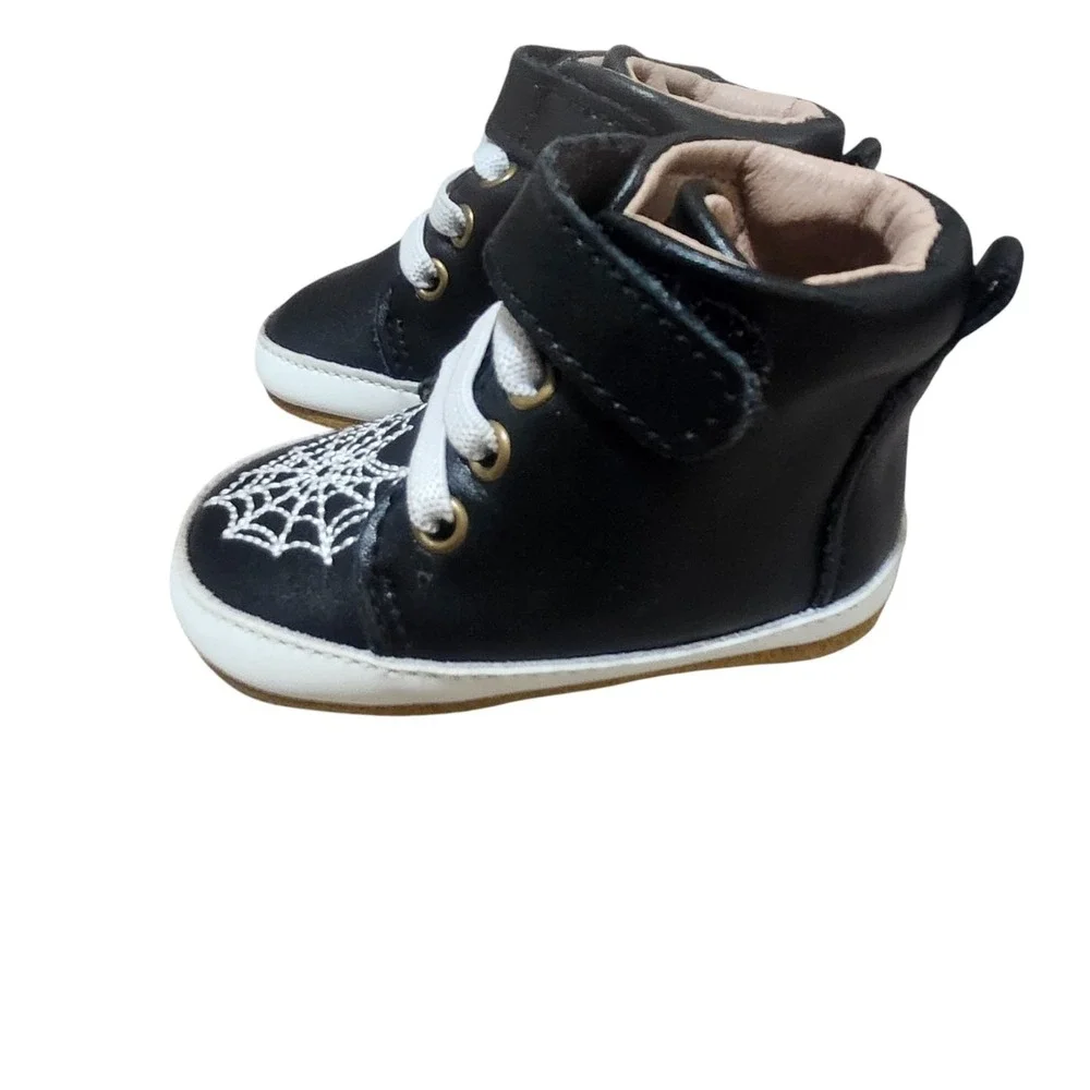 Baby Size 3C Spider Web High Top Sneakers Leather Black Goth Punk A Bear Co